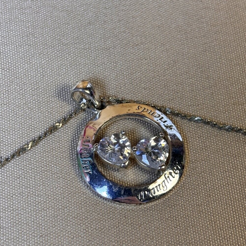 DESIGNER LA STERLING SILVER AND CLEAR CZ MOTHER DAUGHTER FRIENDS PENDANT B61